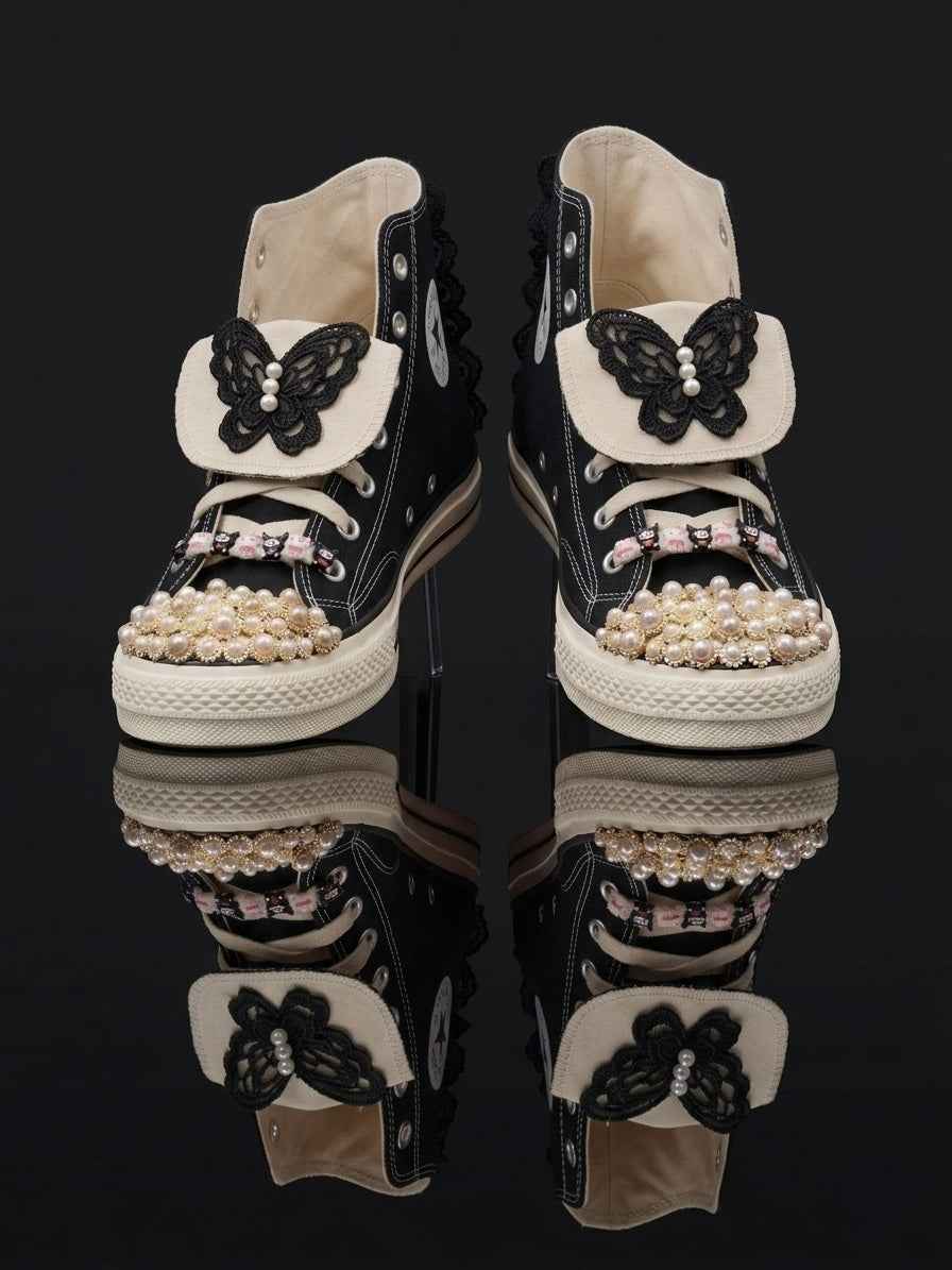 The Monarch Pearl Coquette | Custom High-Top Canvas Sneakers
