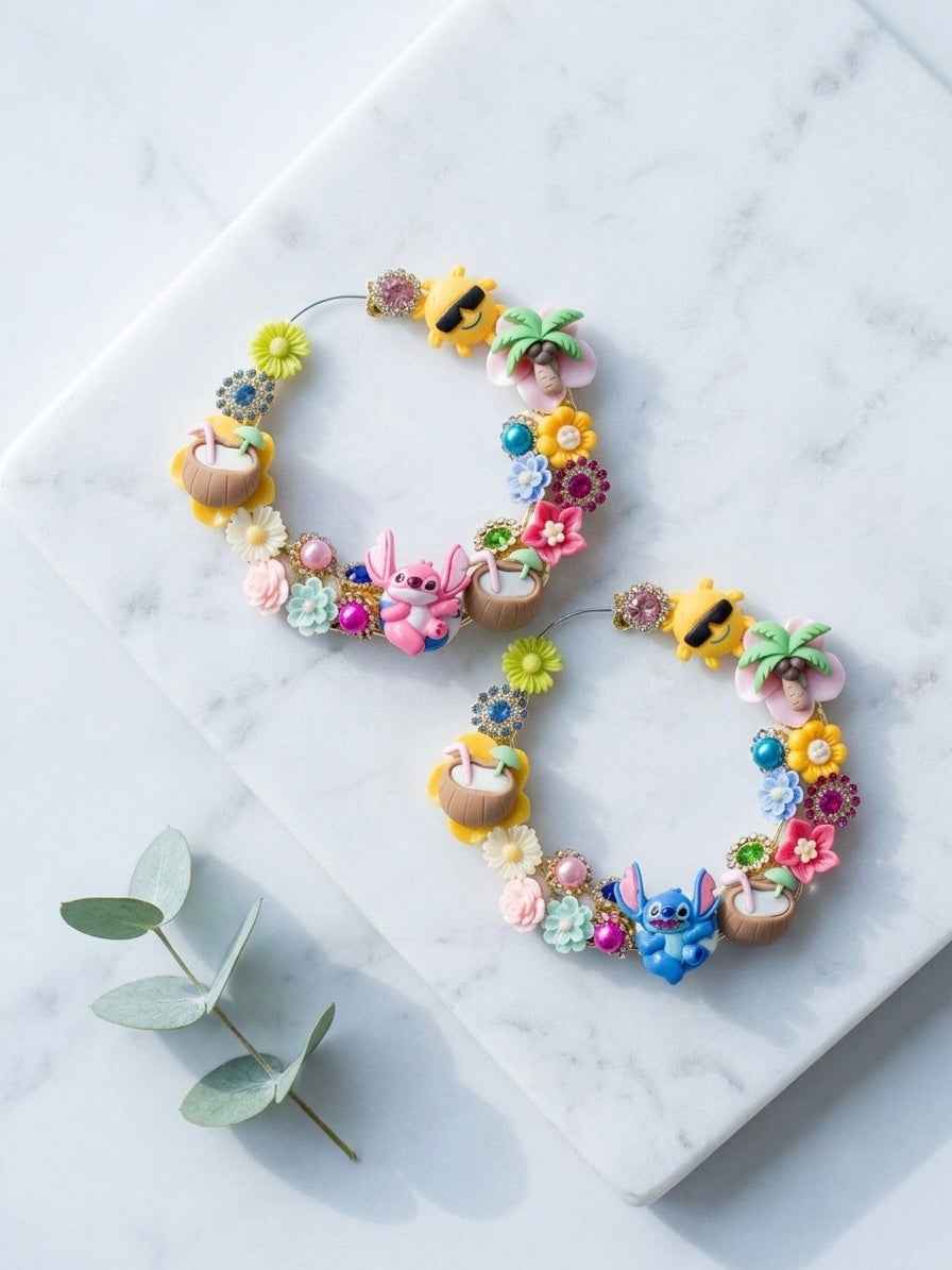 Cosmic Paradise Alien Charm Hoops | Luxe Tropical Statement Earrings