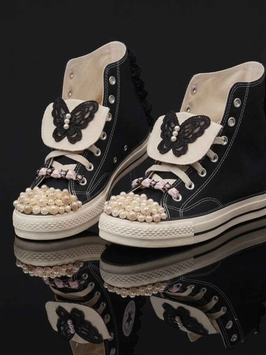 The Monarch Pearl Coquette | Custom High-Top Canvas Sneakers