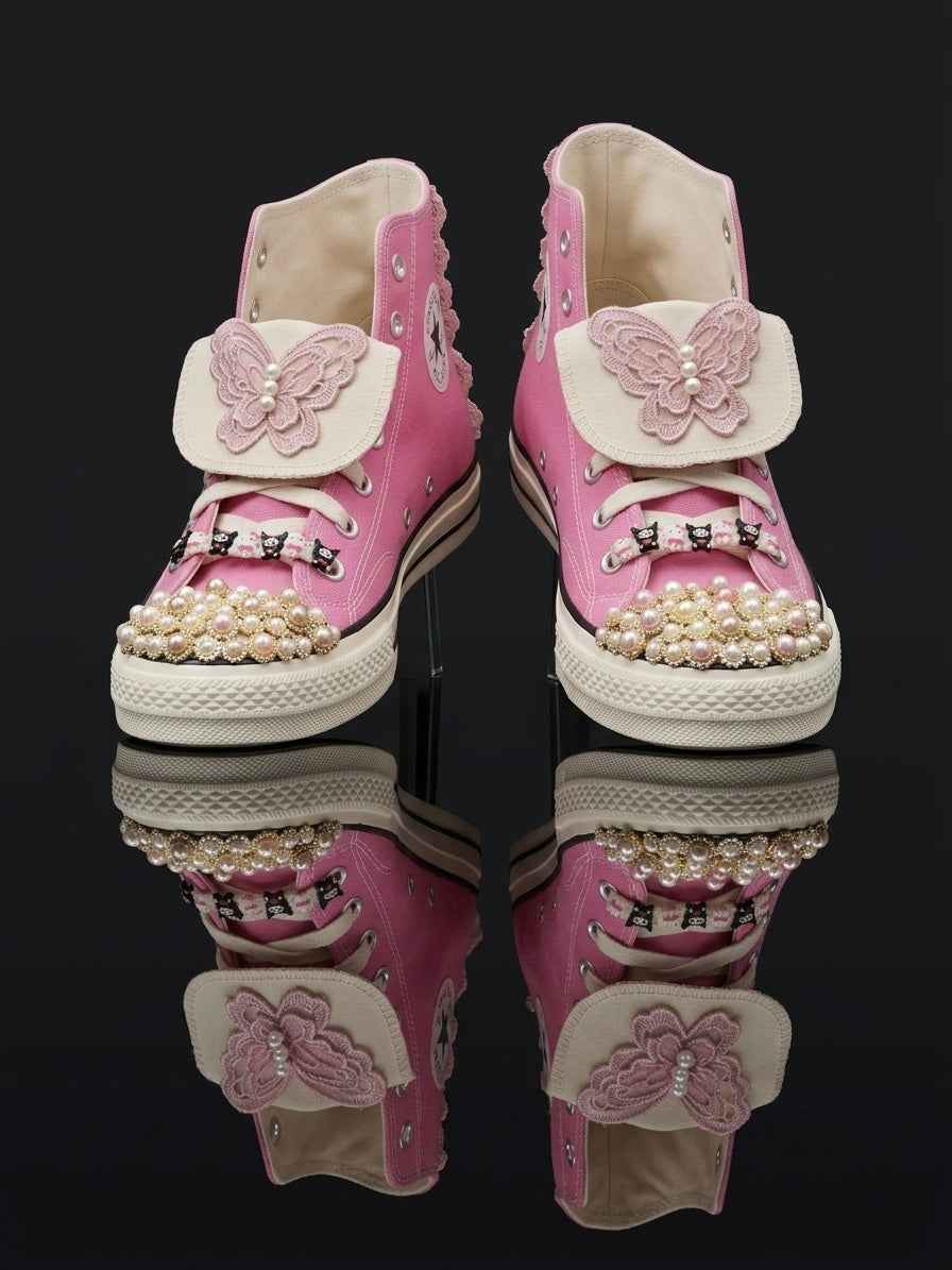 The Monarch Pearl Coquette | Custom High-Top Canvas Sneakers