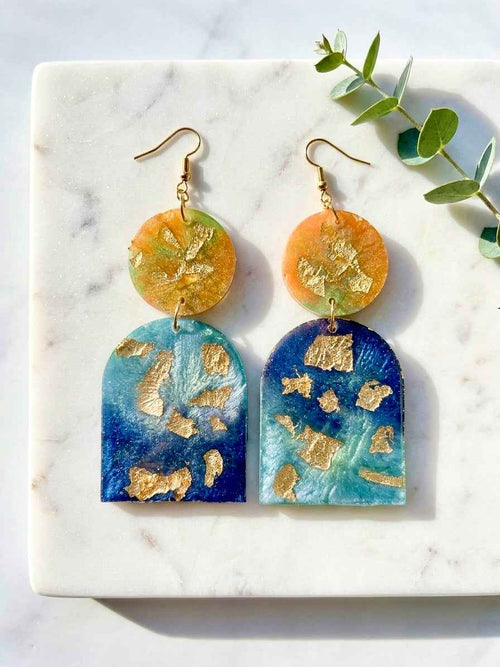 Golden Hour Seascape Statement Arches | Handmade Resin Earrings