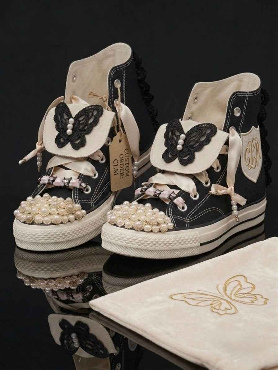 The Monarch Pearl Coquette | Custom High-Top Canvas Sneakers
