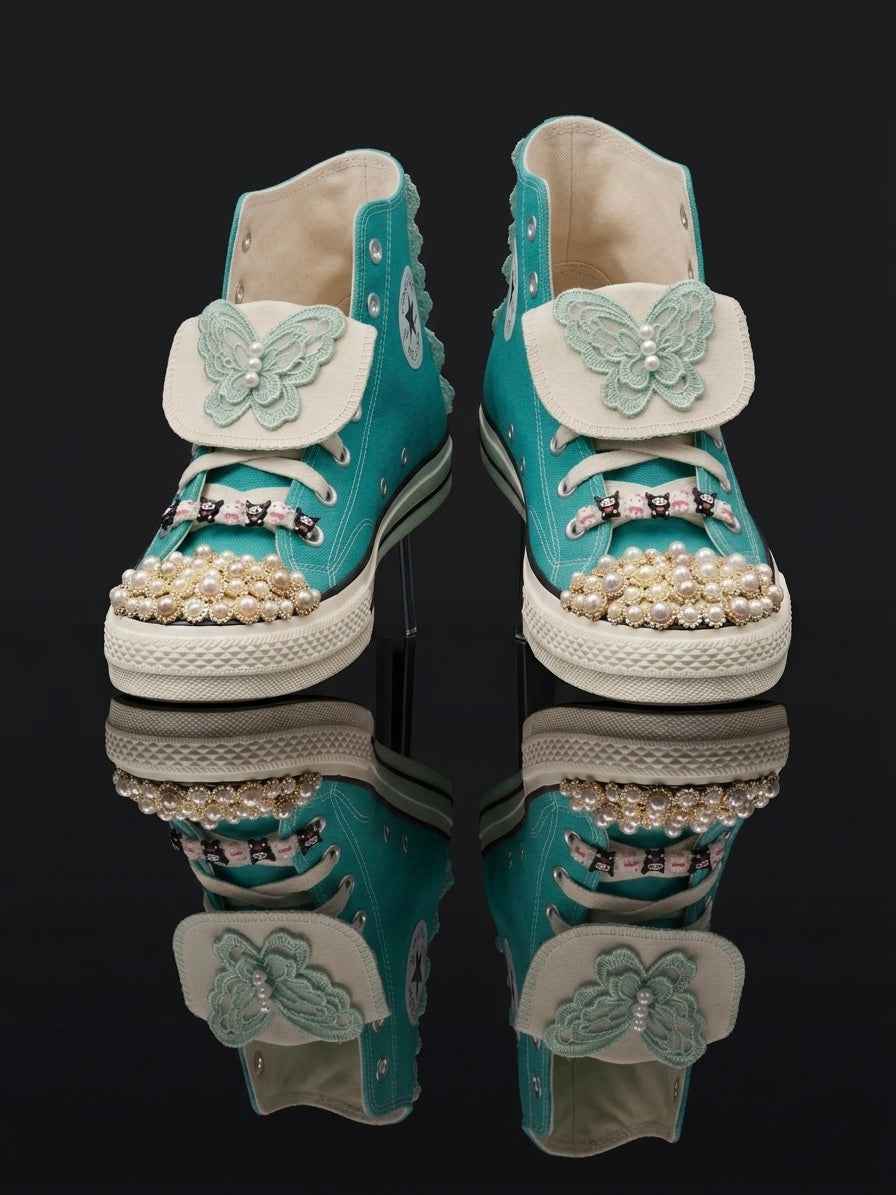 The Monarch Pearl Coquette | Custom High-Top Canvas Sneakers