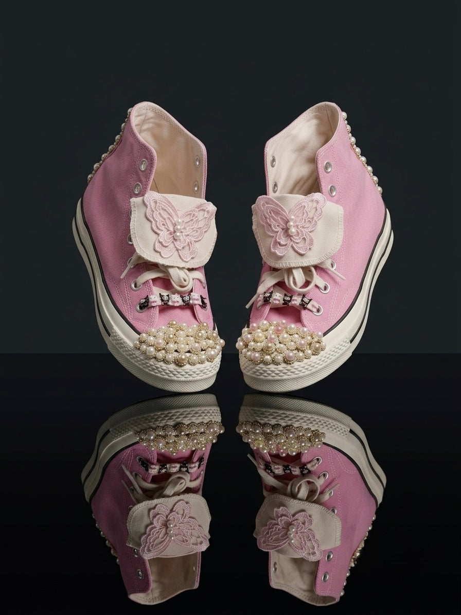 The Monarch Pearl Coquette | Custom High-Top Canvas Sneakers