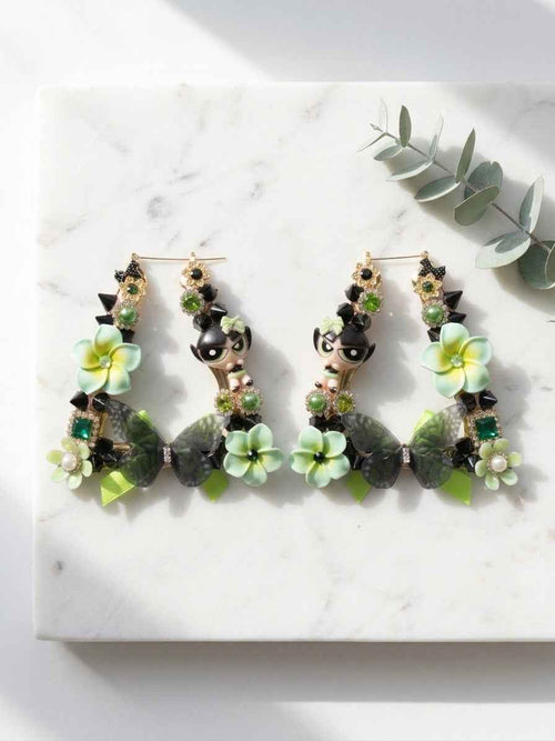 Riot Grrrl Emerald & Spiky Heroine Hoops | Handmade Statement Earrings