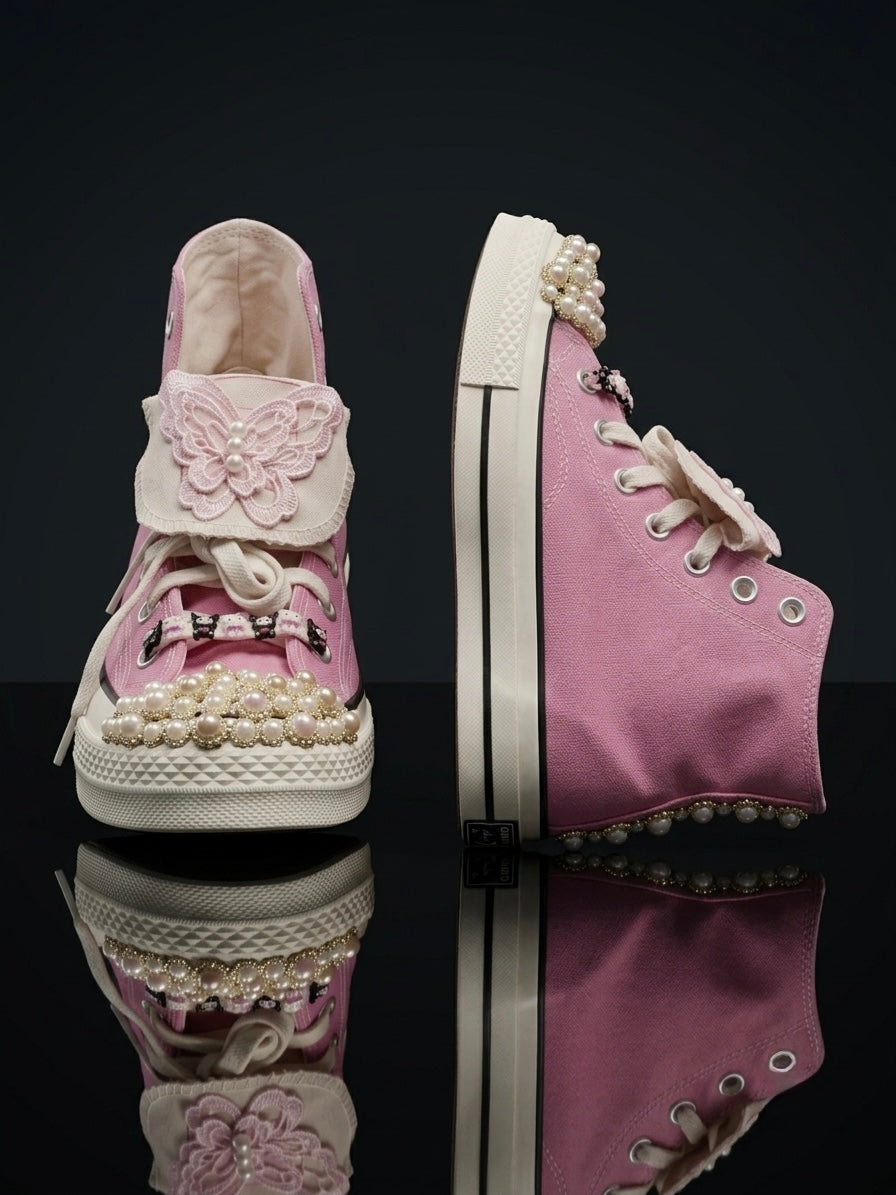 The Monarch Pearl Coquette | Custom High-Top Canvas Sneakers