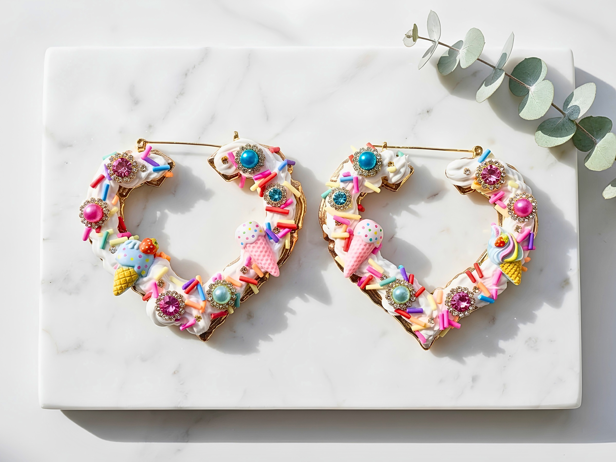Ice Cream Paint Job" Heart Bamboo Hoops | Y2K Decoden Statement Earrings